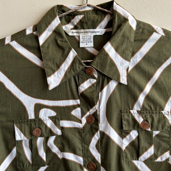 DIANE VON FURSTENBERG Women's  Shirt Dress Tie Belt Huahine Safari Green - Picture 5 of 9